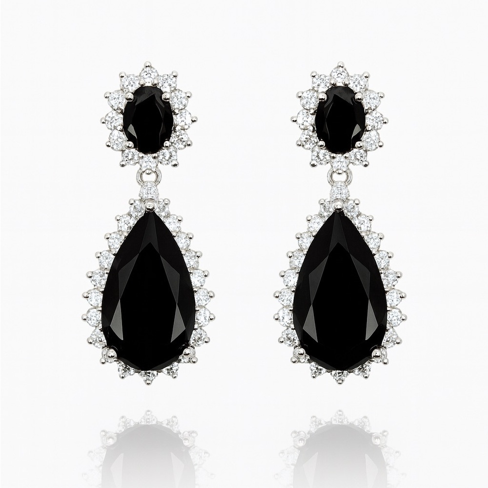 ⚜️ Chic Black and Silver Teardrop Earrings